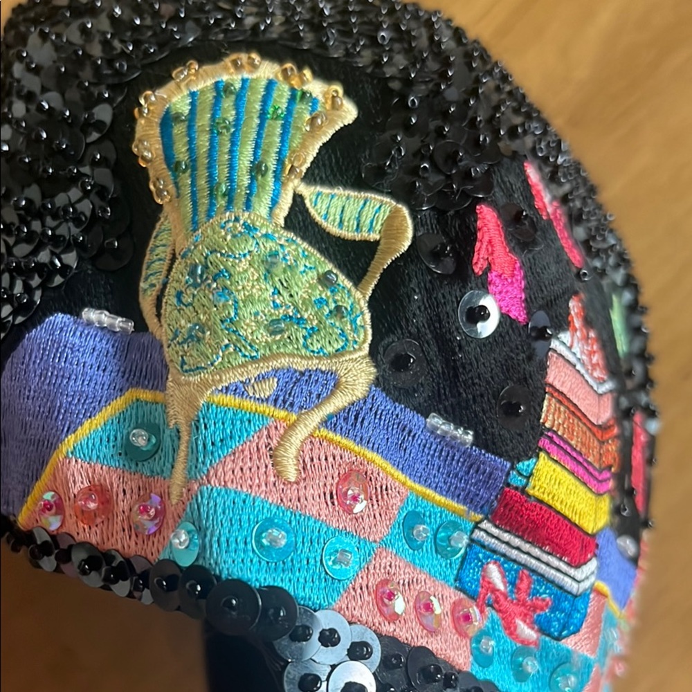 Black Sequin Embroidered Cap - image 3